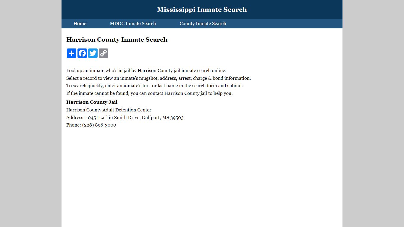 Harrison County Inmate Search - Mississippi Inmate Search