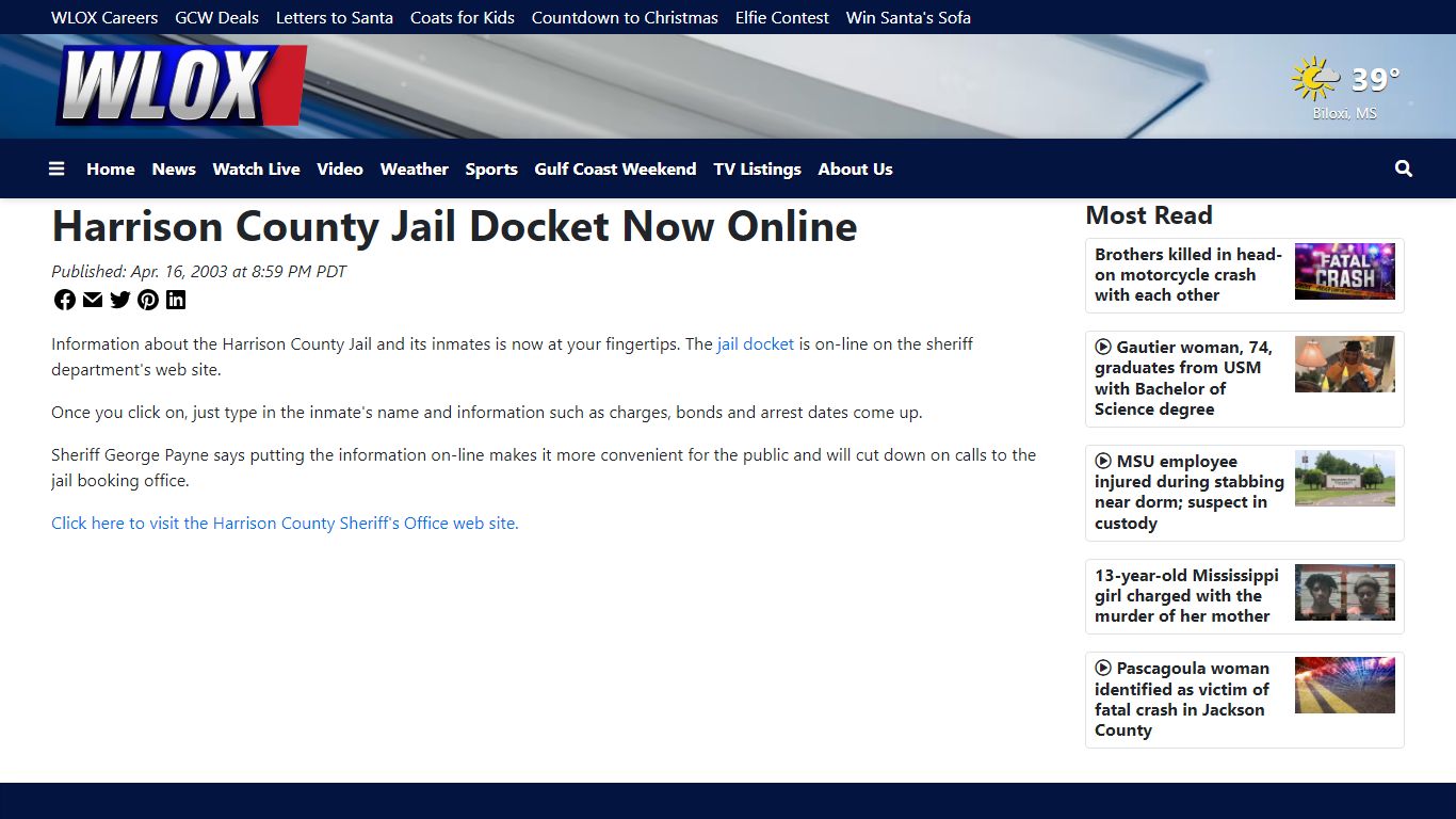 Harrison County Jail Docket Now Online - WLOX